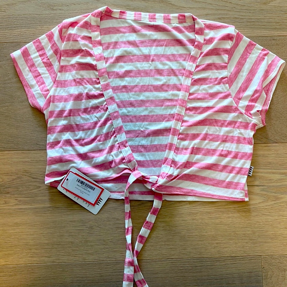 Pink striped Wicked Weasel tie up tee